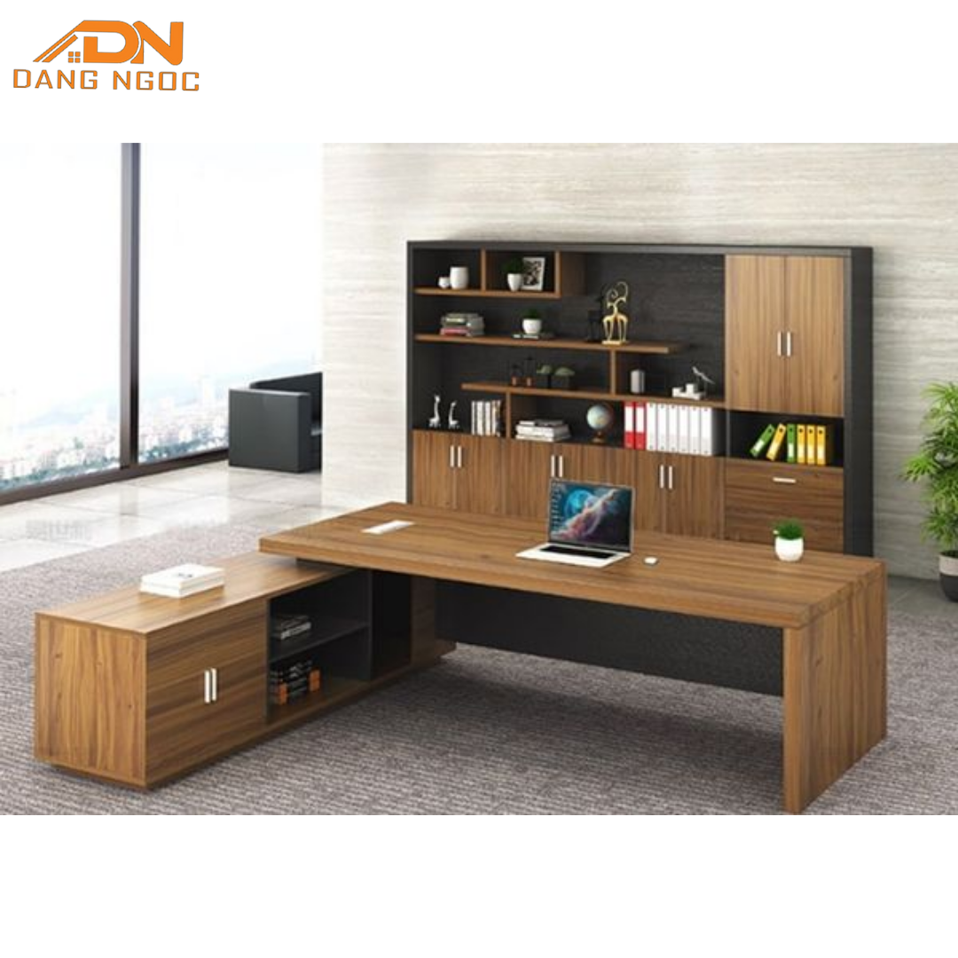 Bàn Giám Đốc Chữ L Gỗ MDF Phối Xám Đậm Thiết Kế Khối Vững Chãi - Ảnh 2