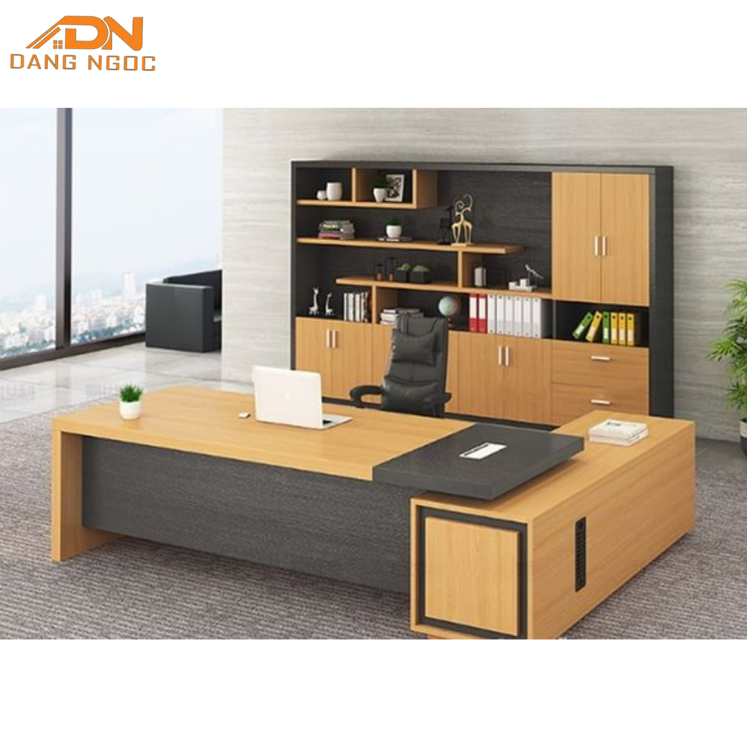 Bàn Giám Đốc Chữ L Gỗ MDF Phối Xám Đậm Thiết Kế Khối Vững Chãi - Ảnh 3