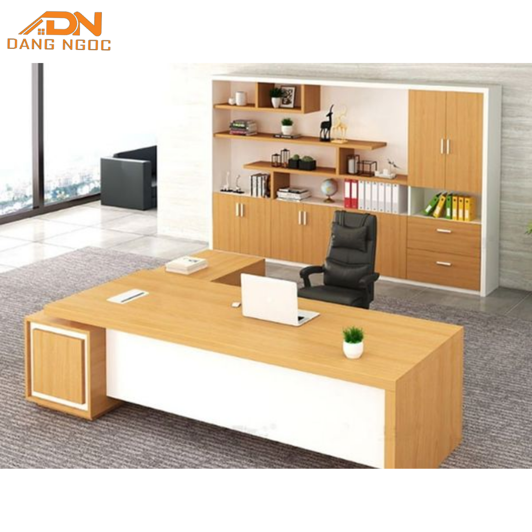 Bàn Giám Đốc Chữ L Gỗ MDF Phối Xám Đậm Thiết Kế Khối Vững Chãi - Ảnh 5