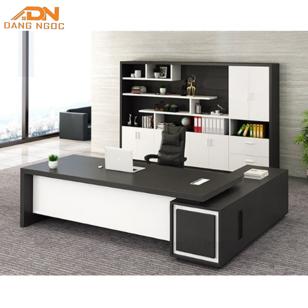 Bàn Giám Đốc Chữ L Gỗ MDF Phối Xám Đậm Thiết Kế Khối Vững Chãi - Ảnh 6