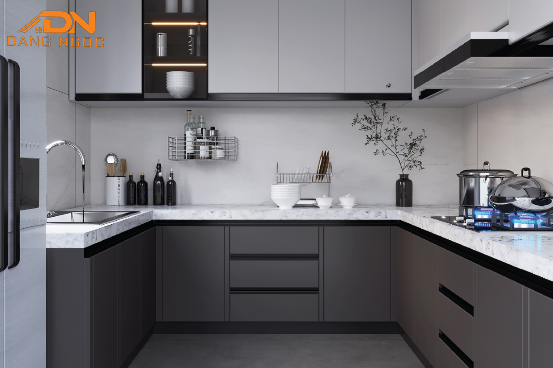 Thi công combo tủ bếp trọn gói gỗ MDF đẹp - Nội Thất Đặng Ngọc