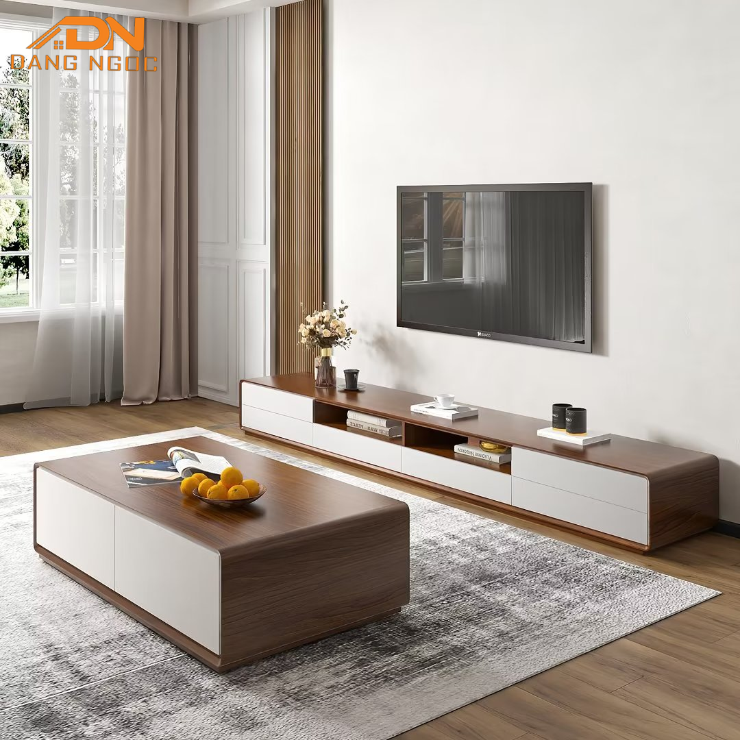 Chi tiết vân gỗ và phụ kiện kệ tivi cao cấp